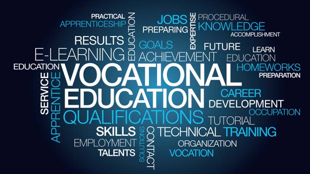 Vocational education qualifications training word tag cloud